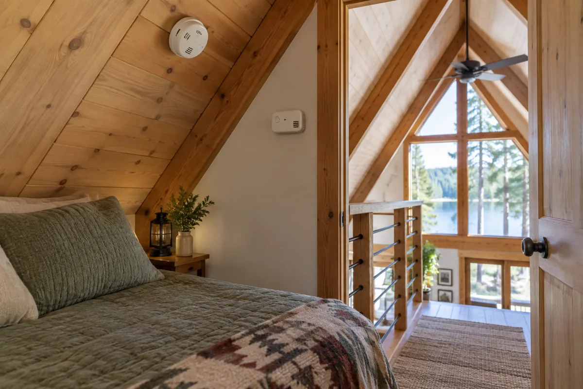 Smoke and carbon-monoxide alarms near a cabin sleeping area.